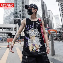 AELFRIC хип-хоп японский стиль граффити печати безрукавки для мужчин Лето Хлопок Уличная Harajuku жилет пара повседневные топы без рукавов