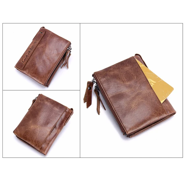 Men Genuine Leather Cowhide Men Vintage Short Wallet