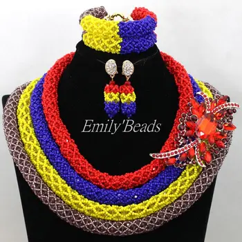 

Chunky Beads Jewelry Set Costume Nigerian Wedding African Jewelry Set Indian Bridal Necklace Set 4 Layers Free Shipping AIJ839