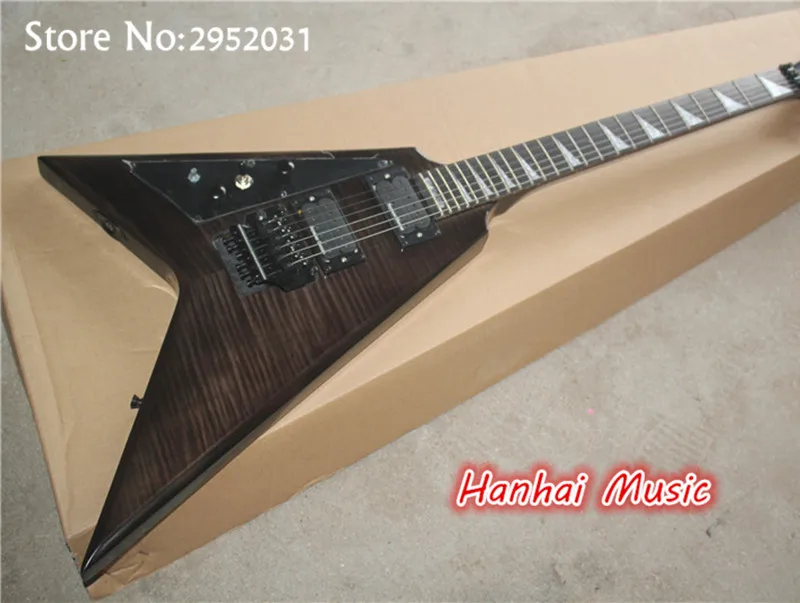 

Free Shipping- Electric Guitar,Flying V Shape Body,Left-hand Style,2 Open Pickups,Floyd Rose,Flame Maple Veneer,can be Custom