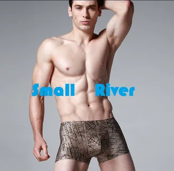 

New Men's underwear ultra-thin male viscose seamless panties sexy stripe print low-waist breathable trunk U convex boxer shorts