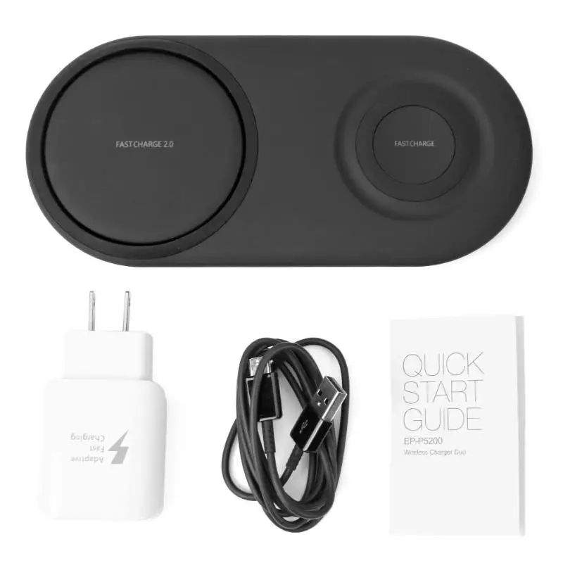 

2 in 1 Wireless Charger Dual Charging Pad Base for Samsung Smart Phone Watch USB Type-C Mobile Phone Charger with Power Adapter