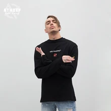 ATHIEF schwarze langärmelige T-shirt mann kein rauchen muster druck rundhals