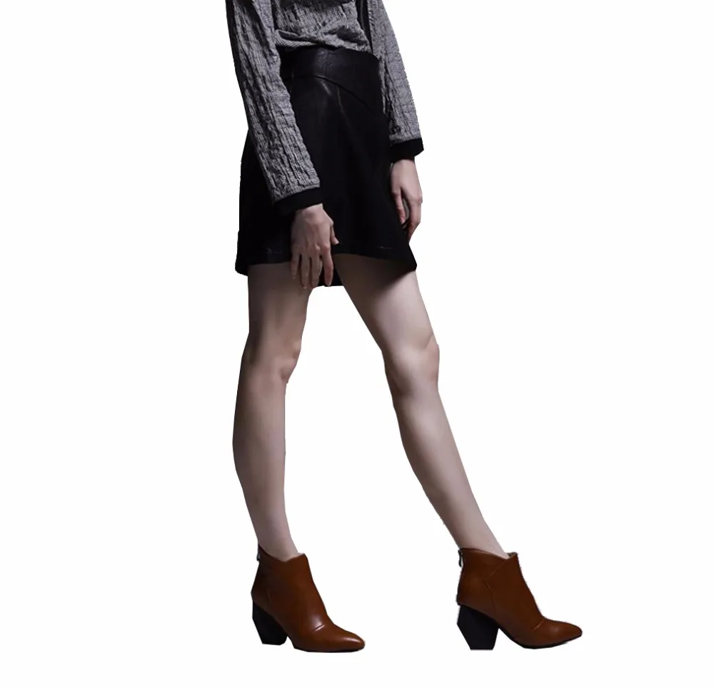 Женские ботинки; Черные ботильоны из натуральной кожи с острым носком на высоком каблуке; женская зимняя обувь; bottes femmes botas mujer; HL23 muyisxi