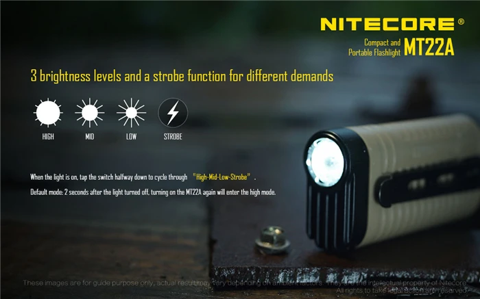 NITECORE MT22A мини фонарик удобный размер 2* AA батарея с зажимом компактный и портативный 260 люмен