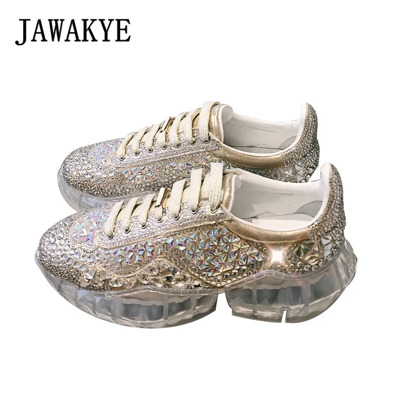 JAWAKYE/высокое качество Обувь для папы Ins Шикарные кроссовки с кристаллами Женская