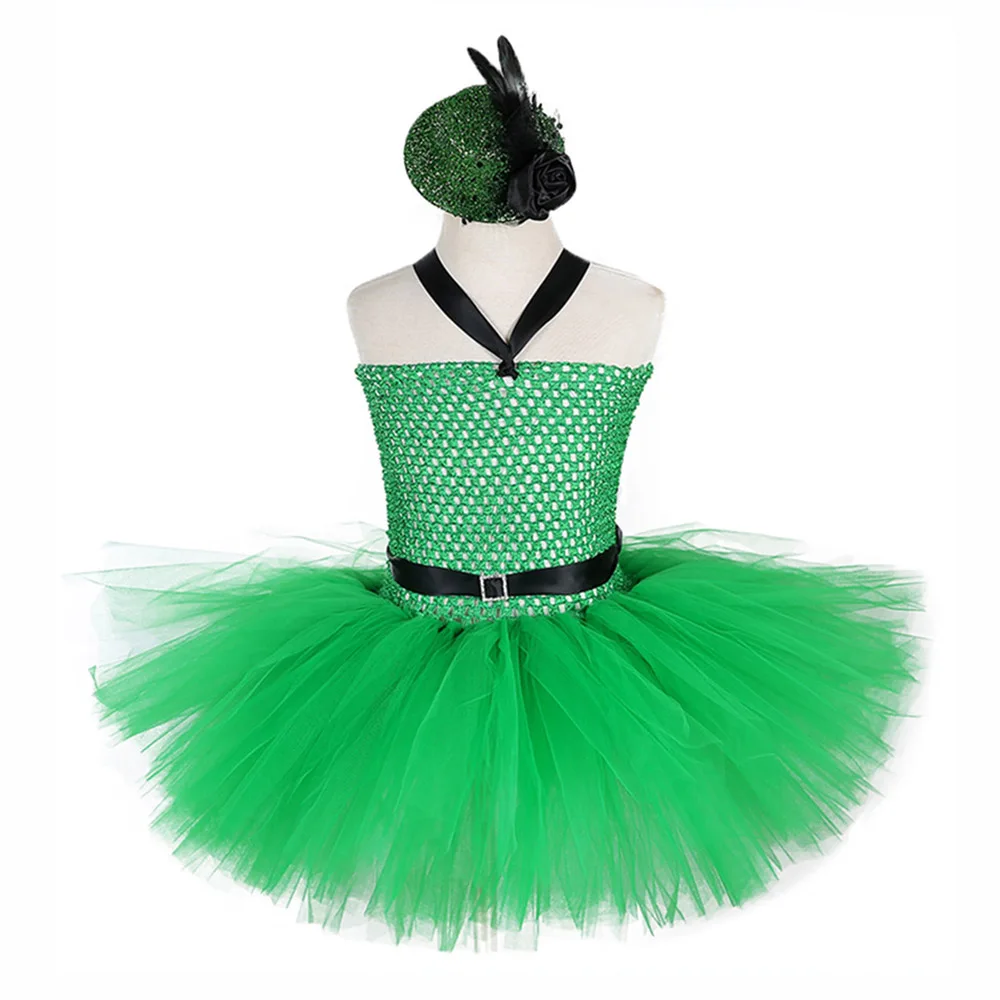 

Green Polyester Tulle Tutu Dress for Girls Bridesmaid Dresses Children Sleeveless Knee Length Christmas Carnival Dress Ball Gown