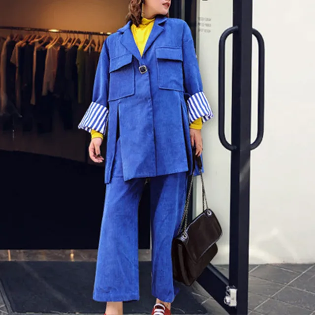 Special Offers 2018 New Corduroy Womens Set Chic Commuter Loose Solid Color Long-sleeved Jacket Wide-leg Pants Women's Autumn Two-piece Suit Special Offers 2018 New Corduroy Womens Set Chic Commuter Loose Solid Color Long-sleeved Jacket Wide-leg Pants Women's Autumn Two-piece Suit