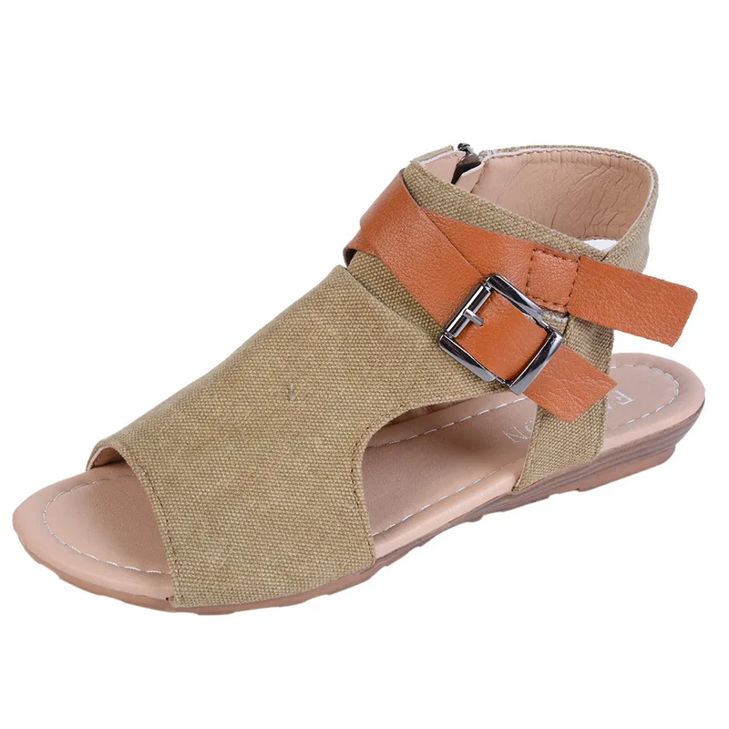 

LASPERAL New Roman Women's Sandals Summer Casual Beach Flat Shoes Peep Toe Buckle Ladies Shoes Sandals Buckle Strap