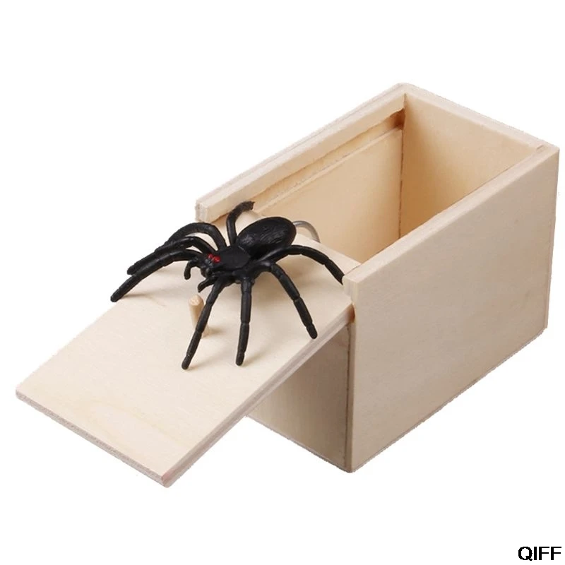 Novelty Hilarious Scary Box Spider Prank Wooden Scarybox Joke Gag Toy No Word