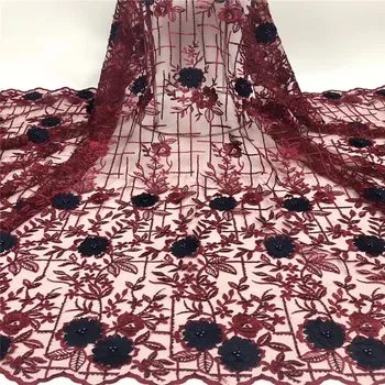 

Hot Sale 2019 Nigerian Lace Fabrics Latest Beads Mesh African Lace Fabric High Quality Wedding French Net Lace Fabric red（JJ-6-1