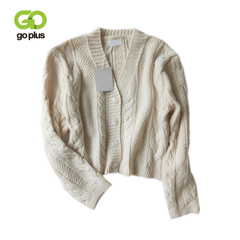 

GOPLUS Women's Knitted Sweater V Neck Coat Autumn Winter Cardigan One Size Winter Women Sweaters Short Coat for Female C9513