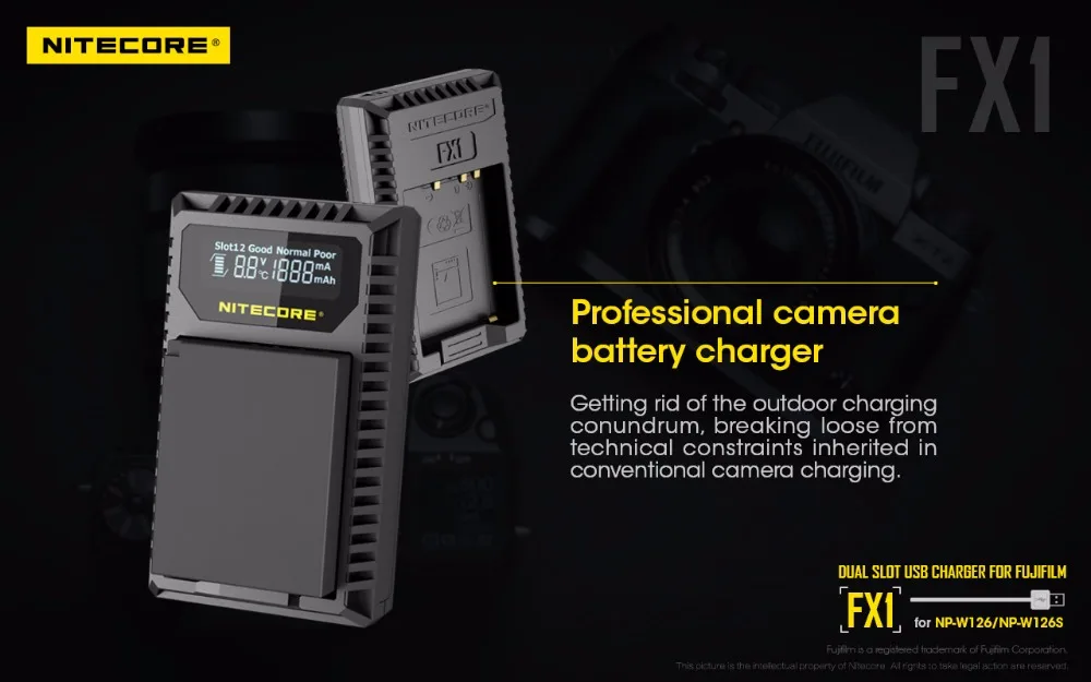 Nitecore FX1 двойной слот USB Зарядное устройство для ЖК-дисплея с подсветкой Fujifilm NP-W126 NP-W126S Камера Батарея X-Pro1 X-T1 XE1 XE2 XA1 XA2 XM1 HS30 X-T2 X-E2S