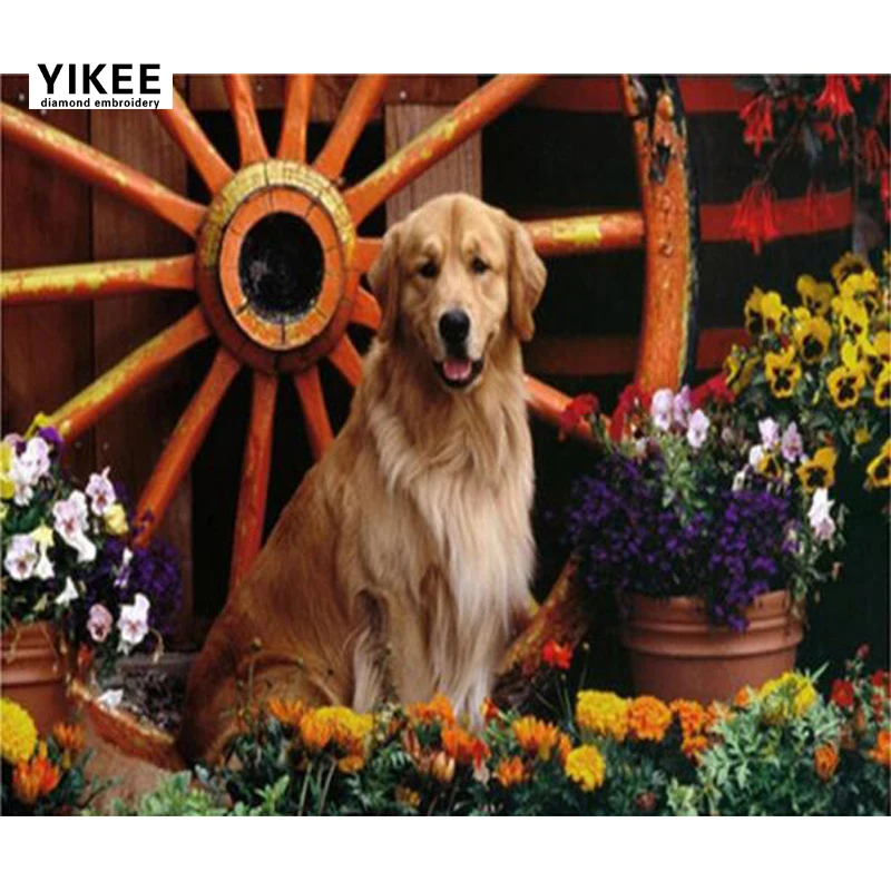 Алмазная живопись YIKEE собак круглая вышивка квадратные стразы картины крестиком