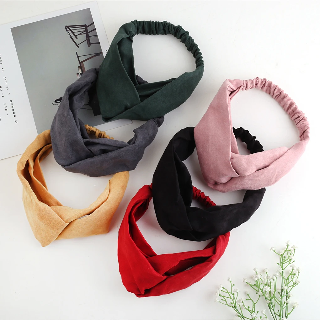 

Women Suede Solid Headbands Turban Knot Elastic Hairbands Girls Knot Headdress Hair Wrap Accessories