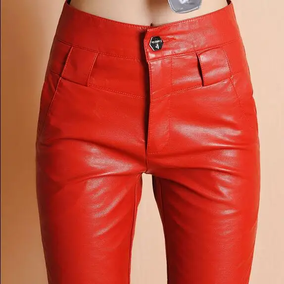 2018 Cintura Otoño Más Sexy Ah494 De Tamaño Slim Rojo Formal Cuero negro Pantalones Mujeres Alta Invierno Largo Pu rgd8rw