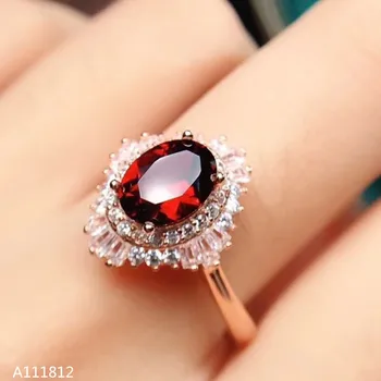 

KJJEAXCMY Fine jewelry 925 Silver-inlaid Natural Garnet Gemstone Female Ring Support Detection