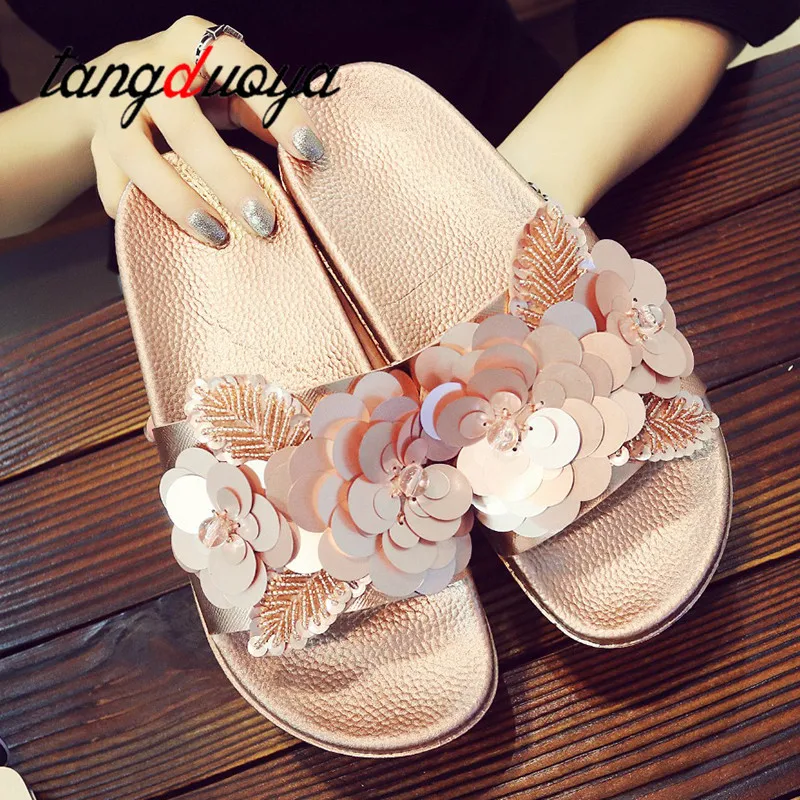 

2019 Bright Women Slippers Summer Home Beach Flower Slippers Flip Flops Comfortable Flat slippers sandals summer woman shoes