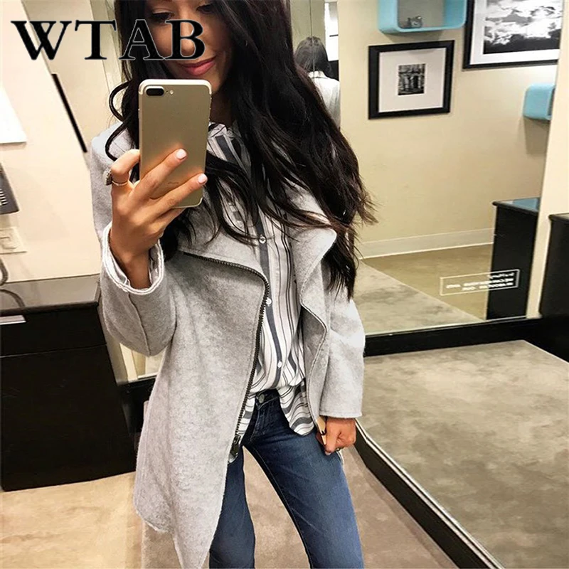 WTAB casual women jacket 2018 autumn winter coat female Zippers Outerwear thicken woolen coats slim veste femme hiver jacket