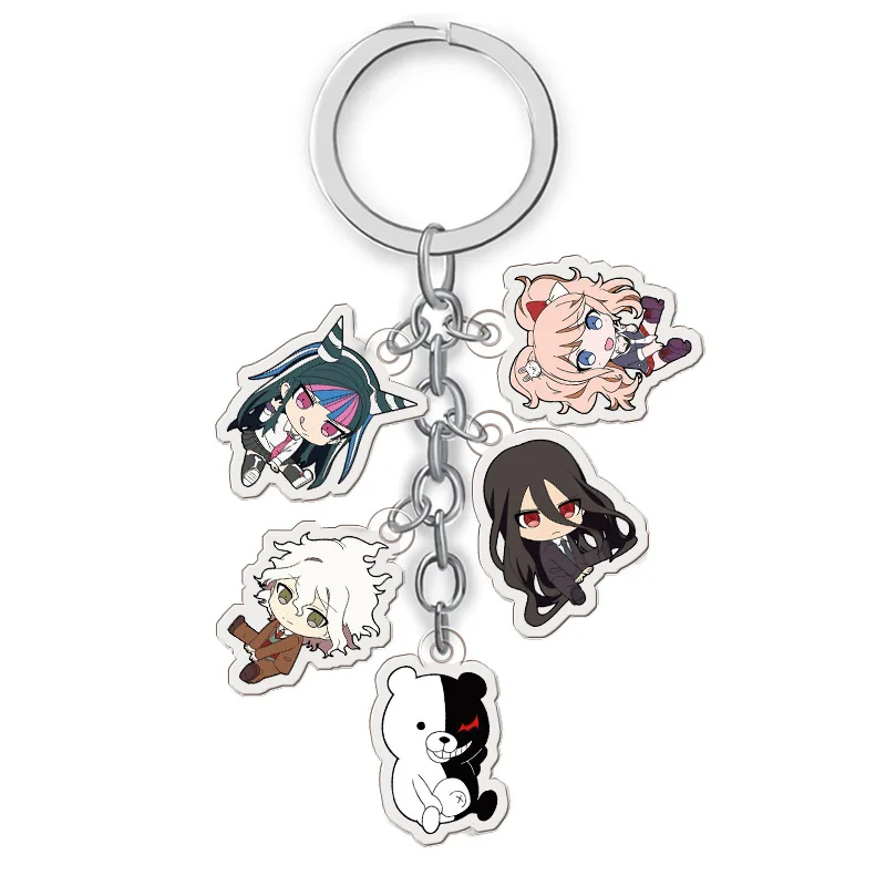 

5 in 1 Anime Danganronpa V3 Keychain Japanese Cartoon Figure Trigger Happy Havoc Monokuma Car Key Holder Chain Pendant Keyring