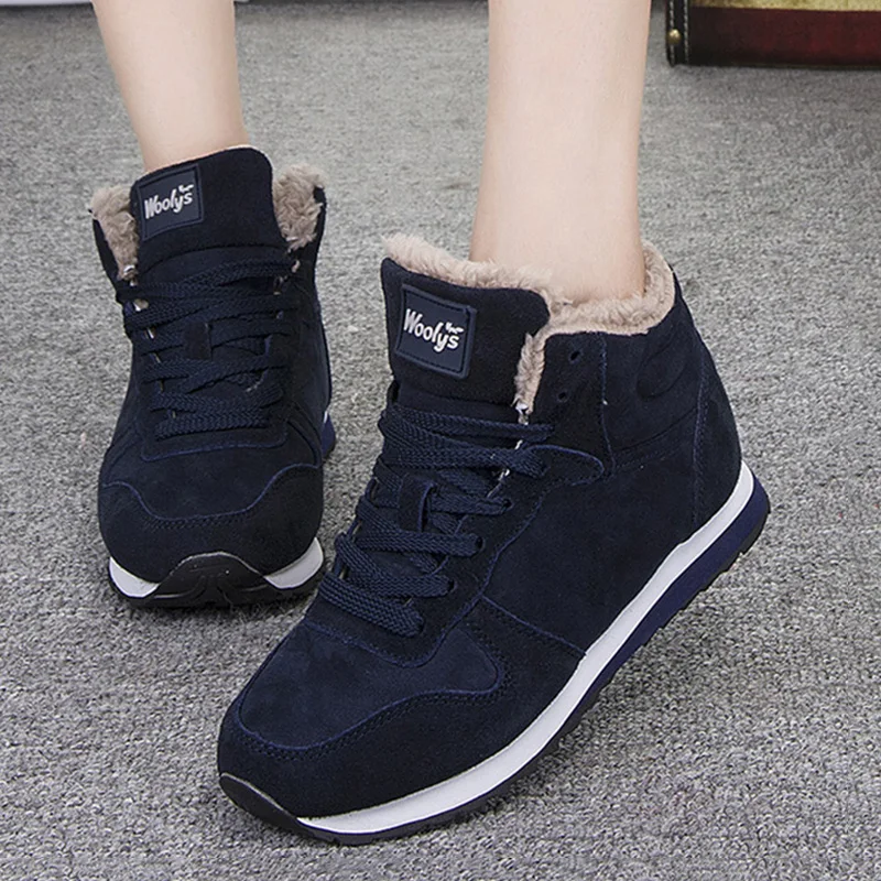 

2018 New Flock Leather Women Lace Up Ankle Boots For Women Shoes Winter Boots Warm Fur Casual Shoes Drop Shipping