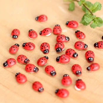 

10Pcs Mini Ladybird Red Beetle Ladybug Fairy Doll House Garden Decor Ornament