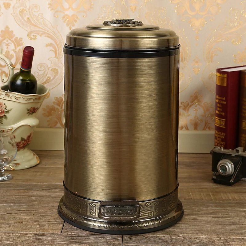 Luxury 10/6 gold stainless steel metal trash can garbage cans with