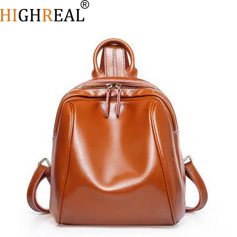 HIGHREAL Brand Luxury Fashion Oil Wax Cowhide Women Backpack Real Leather Woman Tote Bags Vintage Backpack Travel Bag J41 HIGHREAL Brand Luxury Fashion Oil Wax Cowhide Women Backpack Real Leather Woman Tote Bags Vintage Backpack Travel Bag J41