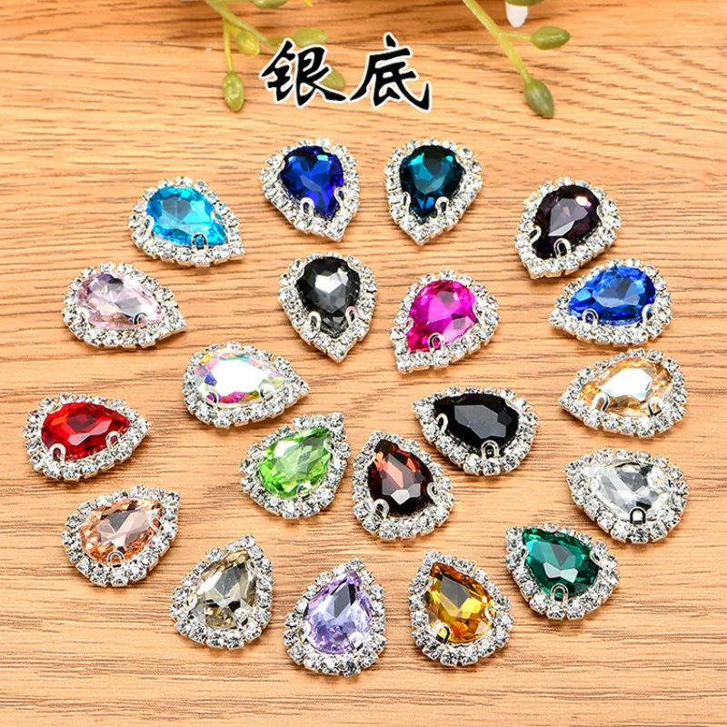 10X14mm,5pcs/bag,9color,silver bottom,glass crystal rhinestone,Handmade sew on rhinestone claw stone Silver bottom,H68