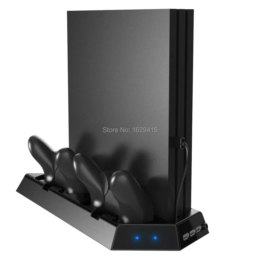 Vertical Stand for Sony Playstation 4 PS4 Pro Console with Cooling Fan Controller Charging Station with