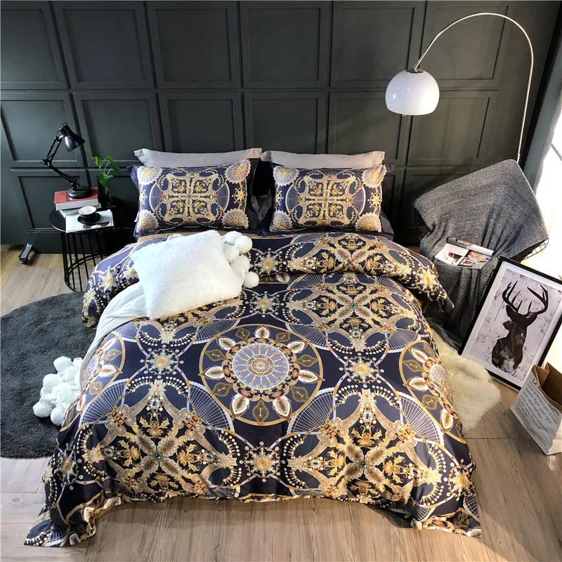 

Bohemian Style Digital Printing Egyptian Cotton Bedding set Duvet Cover Bed Linen Bed sheet Pillowcases King Queen Size 4 pcs