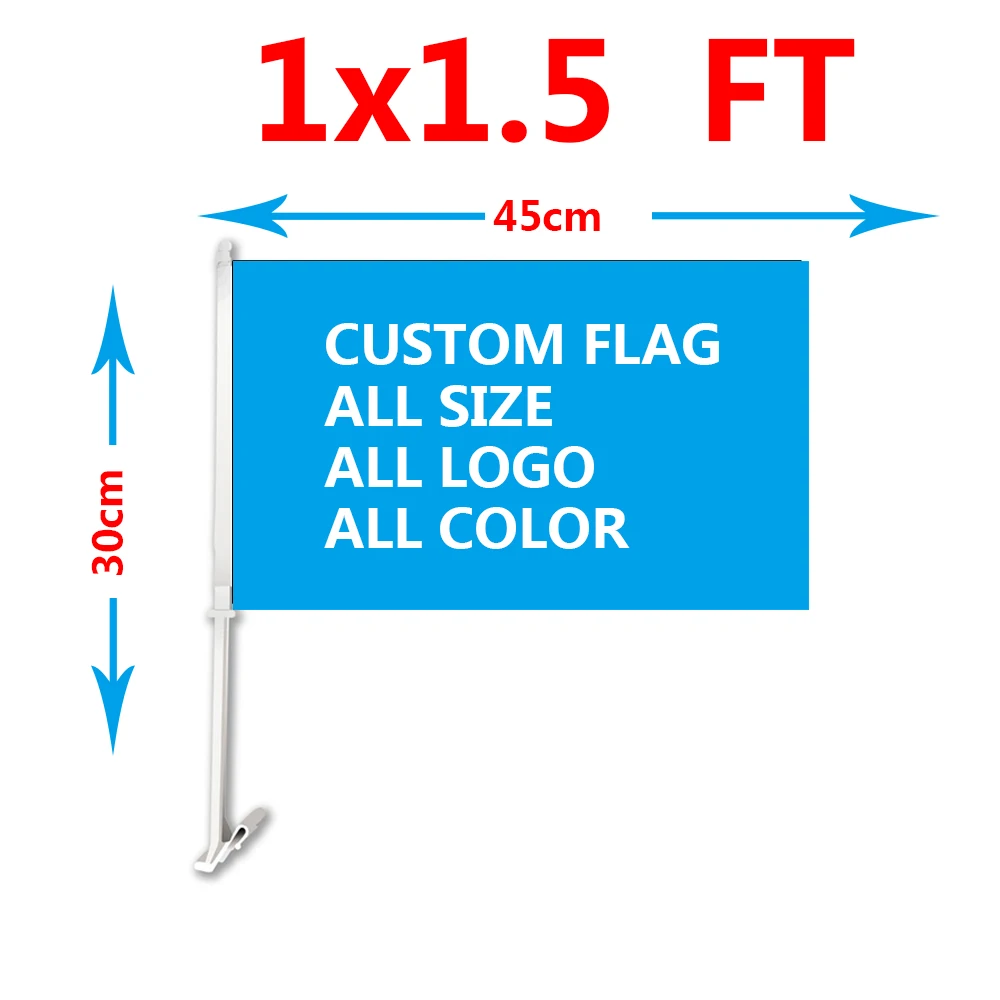 Custom Car Flag 30x45cm Polyester double sided Banner with 50cm plastic