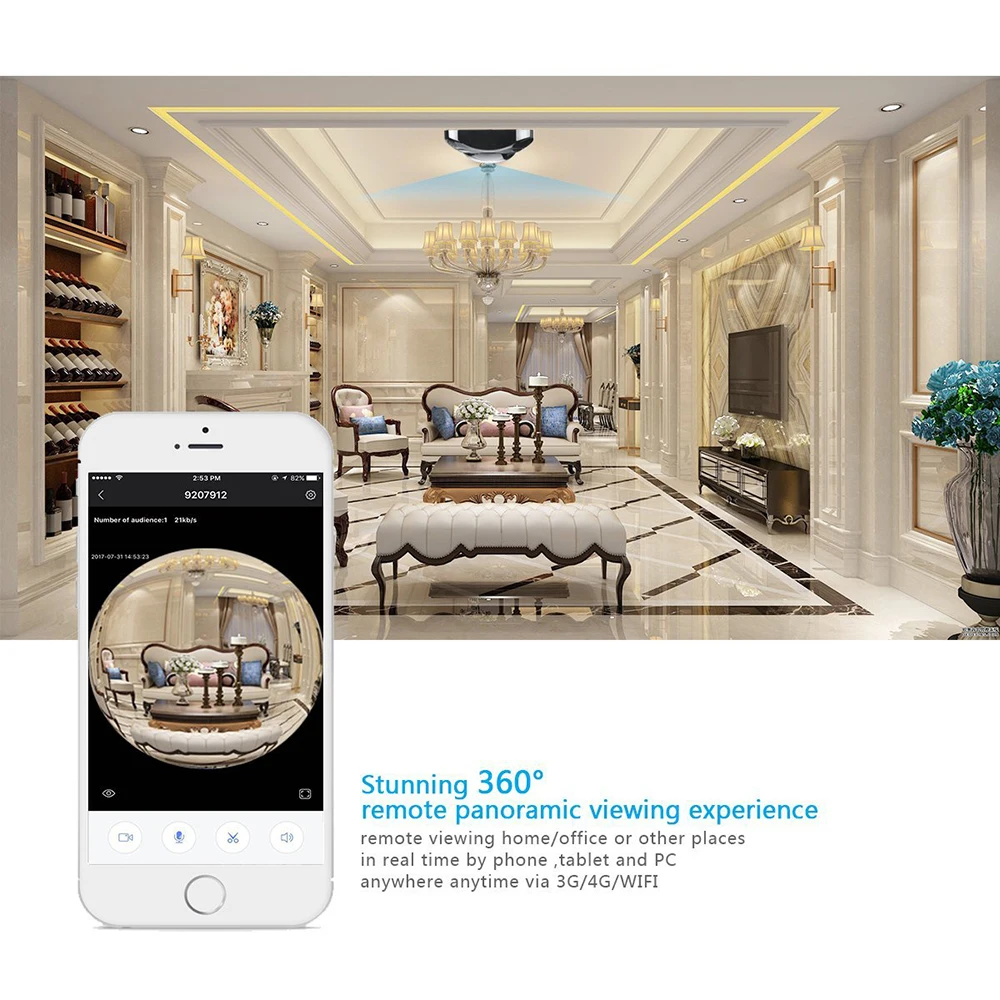 1080P 3D VR FisheyeWIFI 360 Degree Panoramic Camera IP Camera 1.3MP Wireless Wifi Smart Camera TF Card practical Strong Function