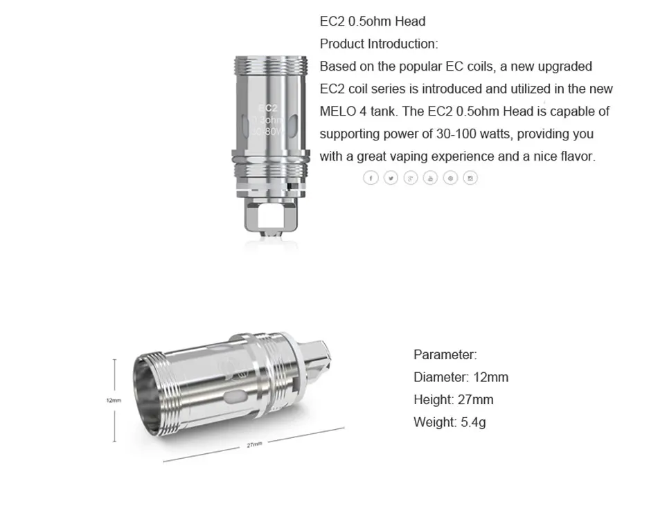 10 шт. оригинальная Eleaf катушка 0.3ohm 0.5ohm EC2 катушка головка для Melo 4 танк электронная сигарета атомайзер ядро Vape