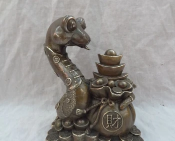 

song voge gem S2414 Chinese Bronze Copper Animals BiXie Wealth YuanBao Coin Cai Bag Snake Statue