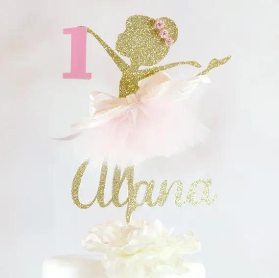 

personalize pink glitter Ballerina birthday Party Centerpiece Cake Topper -baby shower cake toppers baptism decoration