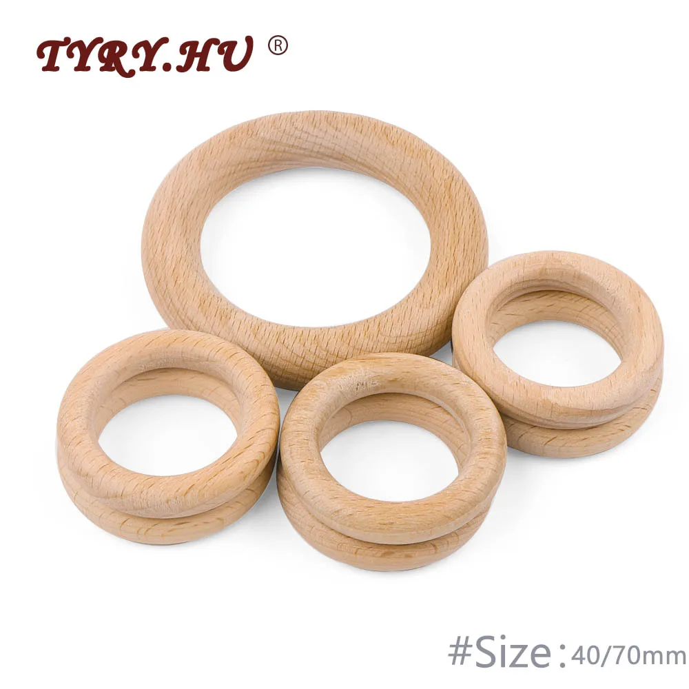 

TYRY.HU 50Pcs 40mm/70mm Beech Wooden Teether Baby Teething Toy DIY Teething Nipple Chain Accessories Wooden Natural Wood Rings