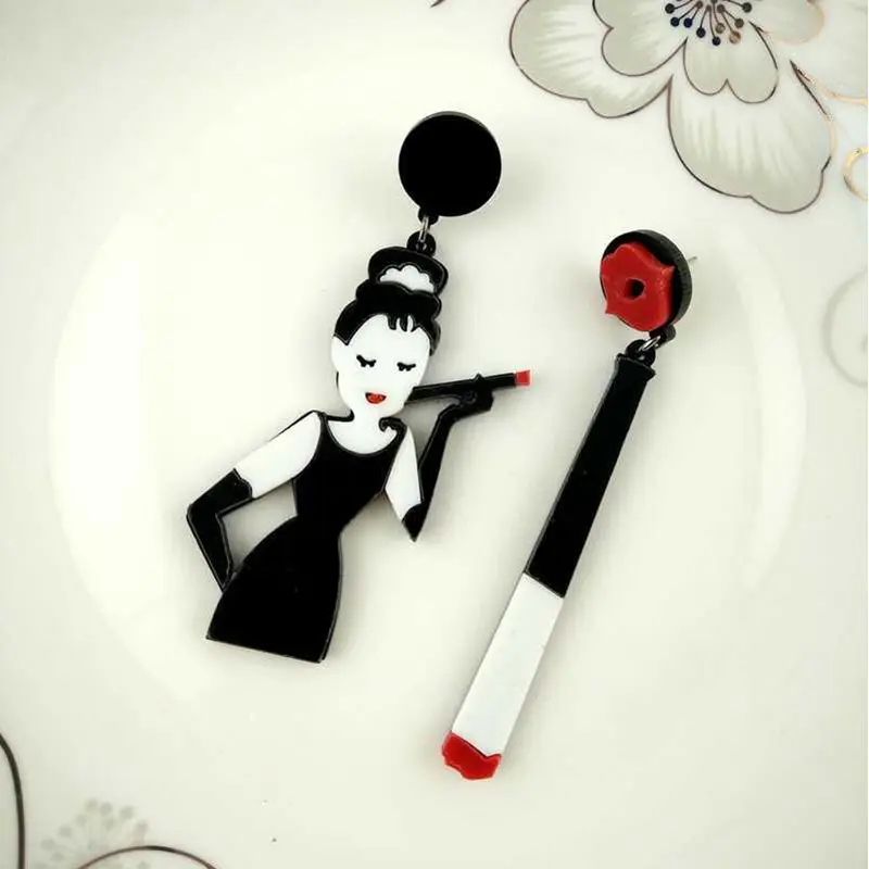 

European Fashion Hip Hop Jewelry Sexy Women Smoking Lips Asymmetric Acrylic Long Earrings