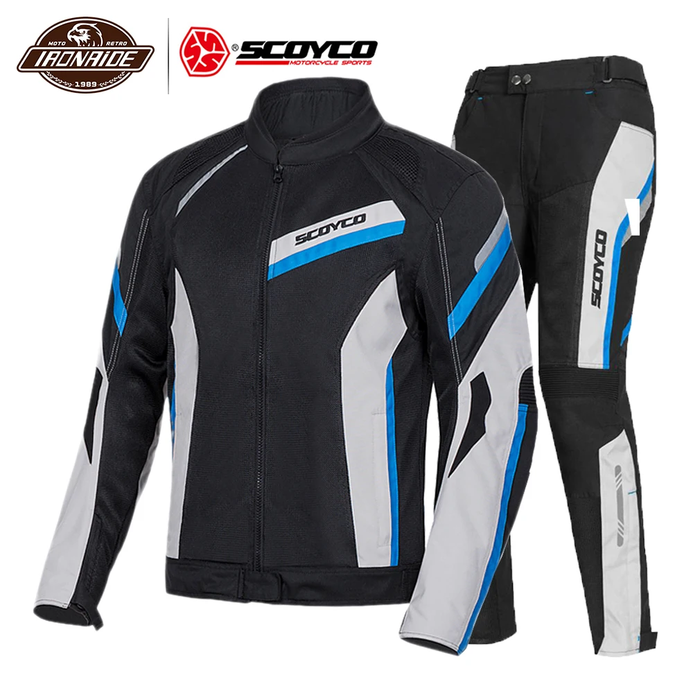 SCOYCO мотоциклетная куртка мужская Байкерская кожаная куртка в байкерском стиле костюм светоотражающий, для мотокросса куртка летние дышащие защита бронежилет - Цвет: Blue Suit