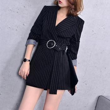

Blazer Suits Women Striped With Belt Formal Suits for Women Fashion Newest Long Women Blazer 2018 Office Jacket J18CA2063