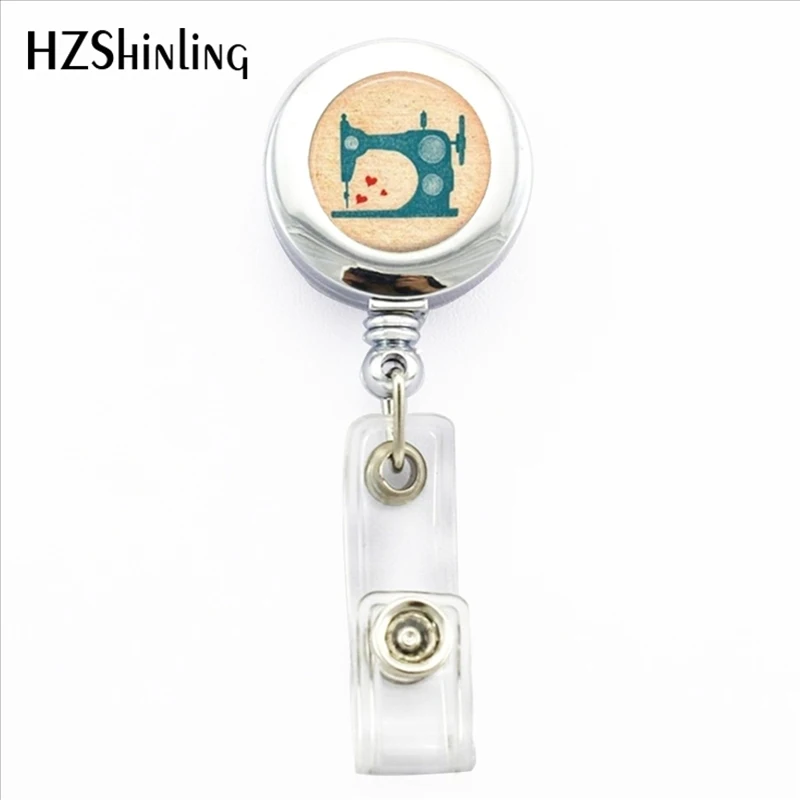 

2017 New Vintage Sewing Machine Badge Holder Sewing Machine ID Card Holder Badge Round Photo Office Badge Reel