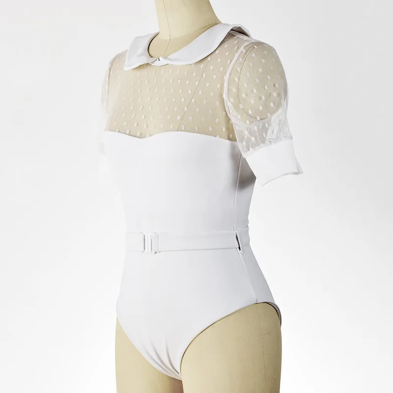 Сексуальная Женская Ретро рубашка в горошек, сетчатая одежда для плавания, Женский цельный купальник, женский купальник с длинным рукавом, купальный костюм, монокини