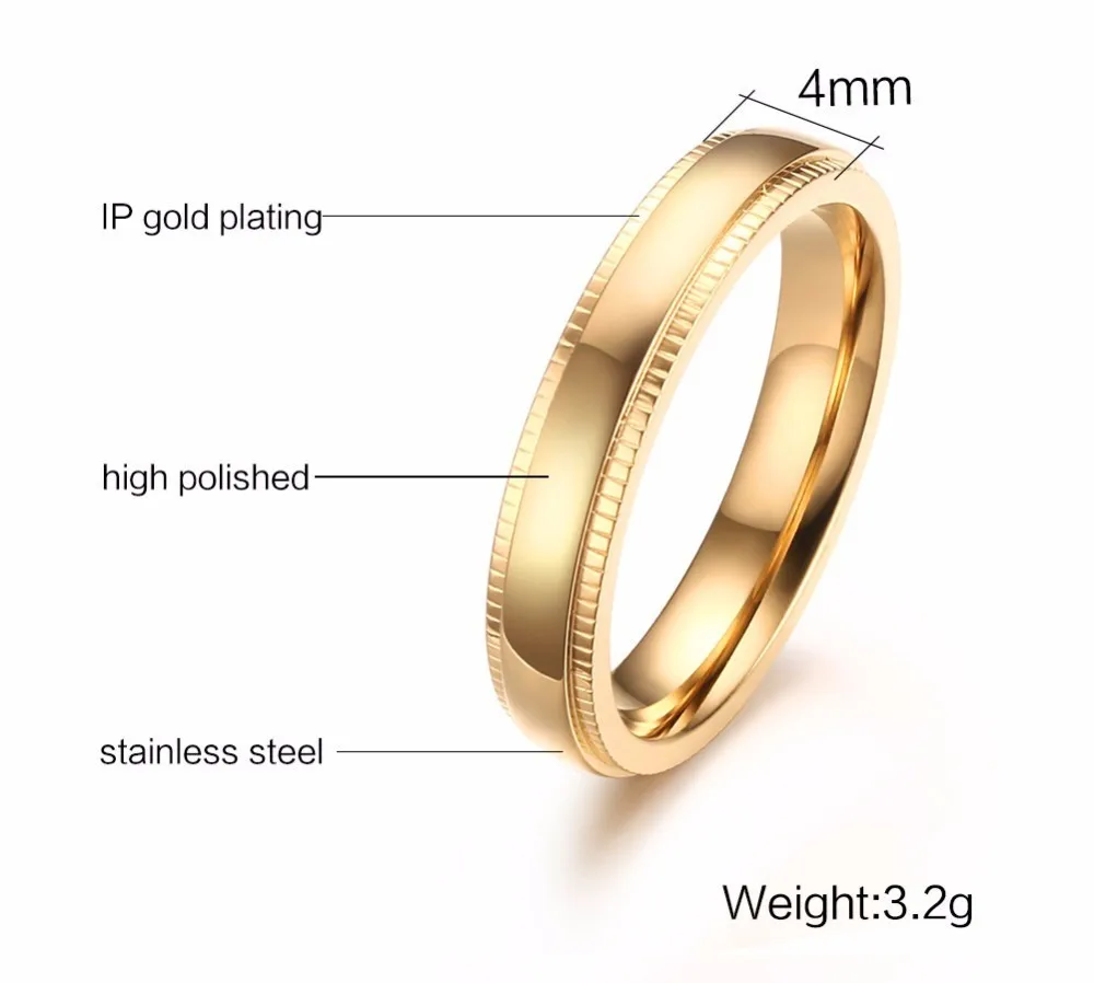 Золотые мужские из нержавеющей стали обручальное кольцо Milgrain края группа унисекс ювелирные изделия 4 мм