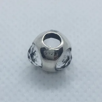 

original 925 sterling silver round bead inlaid three crystal fit Pd bracelet for women gift