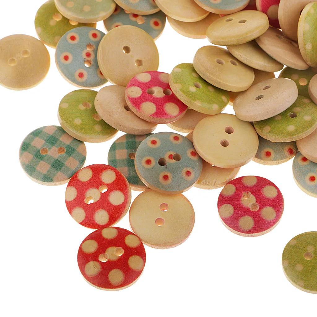fityle 100Pcs Handmade Wood Button Sewing DIY Craft Scrapbooking Embellishments handicrafts collages puppets DIY Apparel Sewing
