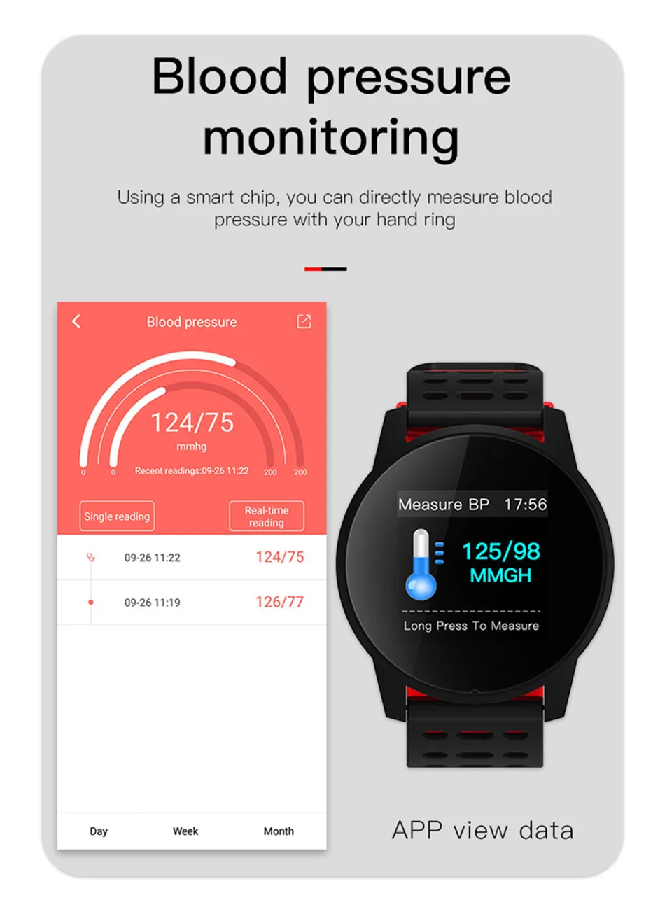 6-                  - Fitness Tracker Smart Bracelet Blood Pressure Measurement Watch Waterproof IP67 Heart Rate Monitor Fitness bracelet Women Men