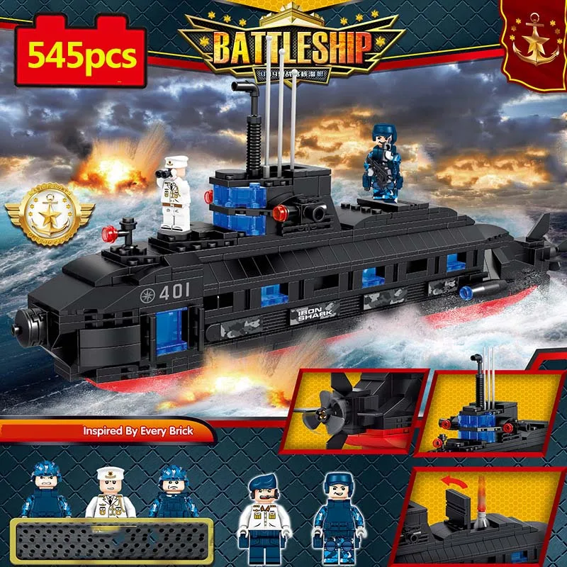  WW2 Military series Submarine model Building Blocks army soldier Figures city Enlighten Toys for Ch