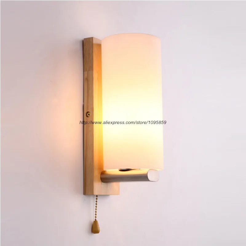 ?? ??Free Shipping Modern Wood Wall ?? Lamps Lamps Bedroom Cylinder Milk White Glass Wall ...