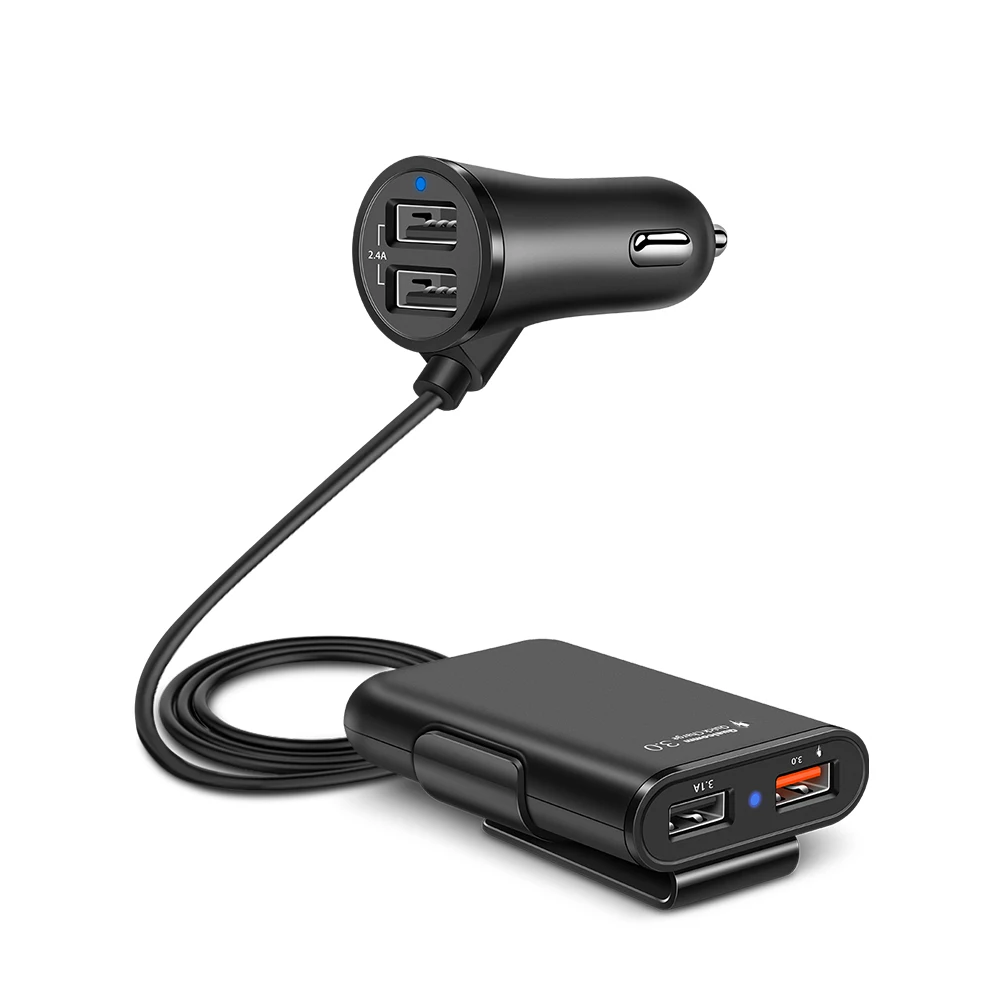 Onever 4 USB части автомобильное зарядное устройство с 5.6ft удлинитель Кабель для заднего сиденья зарядки с зажимом для samsung iPhone iPad камеры