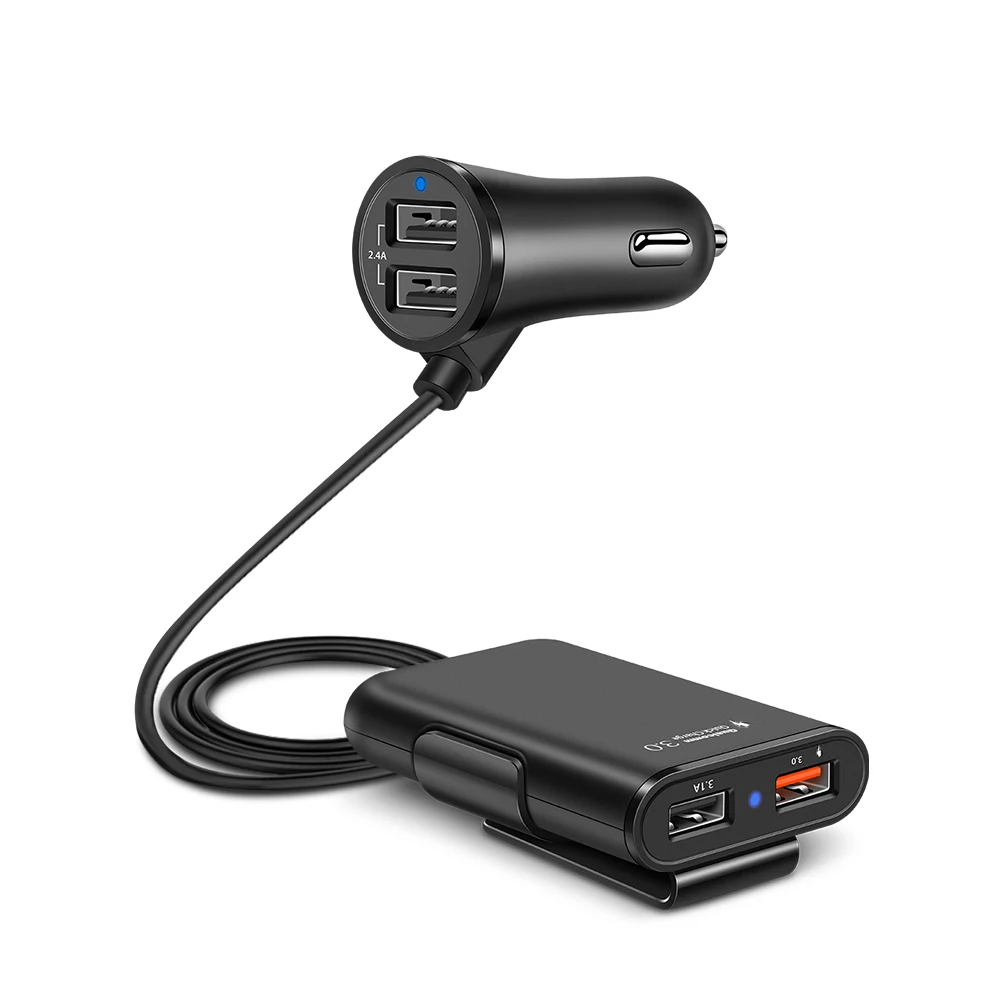 

Onever 4 USB Parts Car Charger with 5.6ft Extension Cord Cable for Back Seat Charge with a Clip for Samsung iPhone iPad Camera